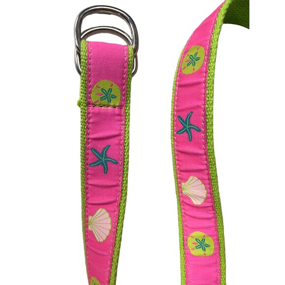 Douglas Paquette D Ring Buckle Belt Starfish Seashell Beach Pink Green Size S - Picture 3 of 4